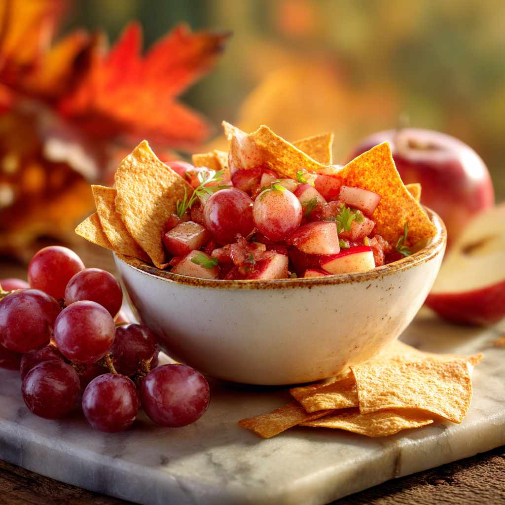 Autumn Harvest Salsa with Crispy Cinnamon Tortilla Chips