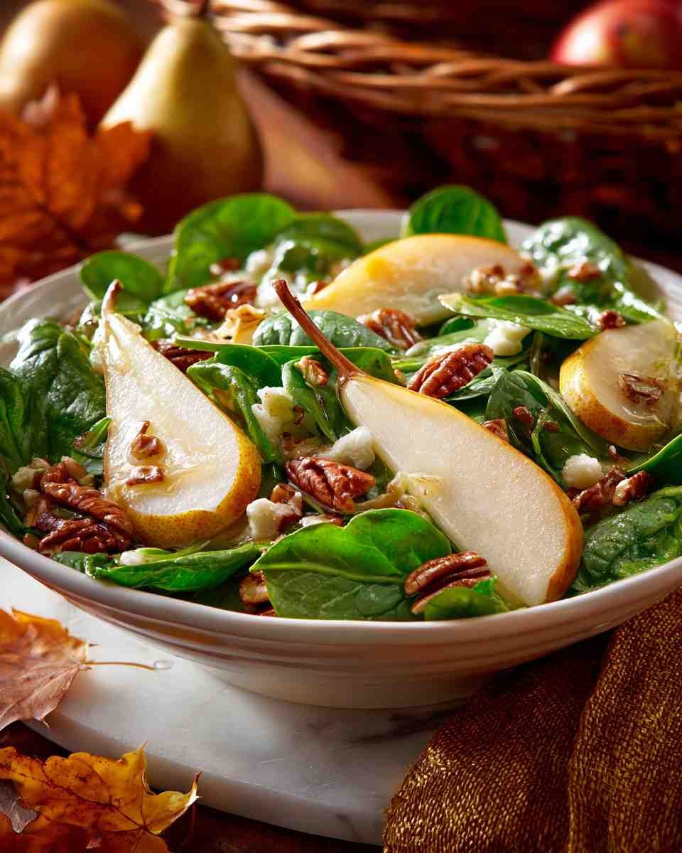 Autumn Spinach Salad with Pear and Toasted Pecans