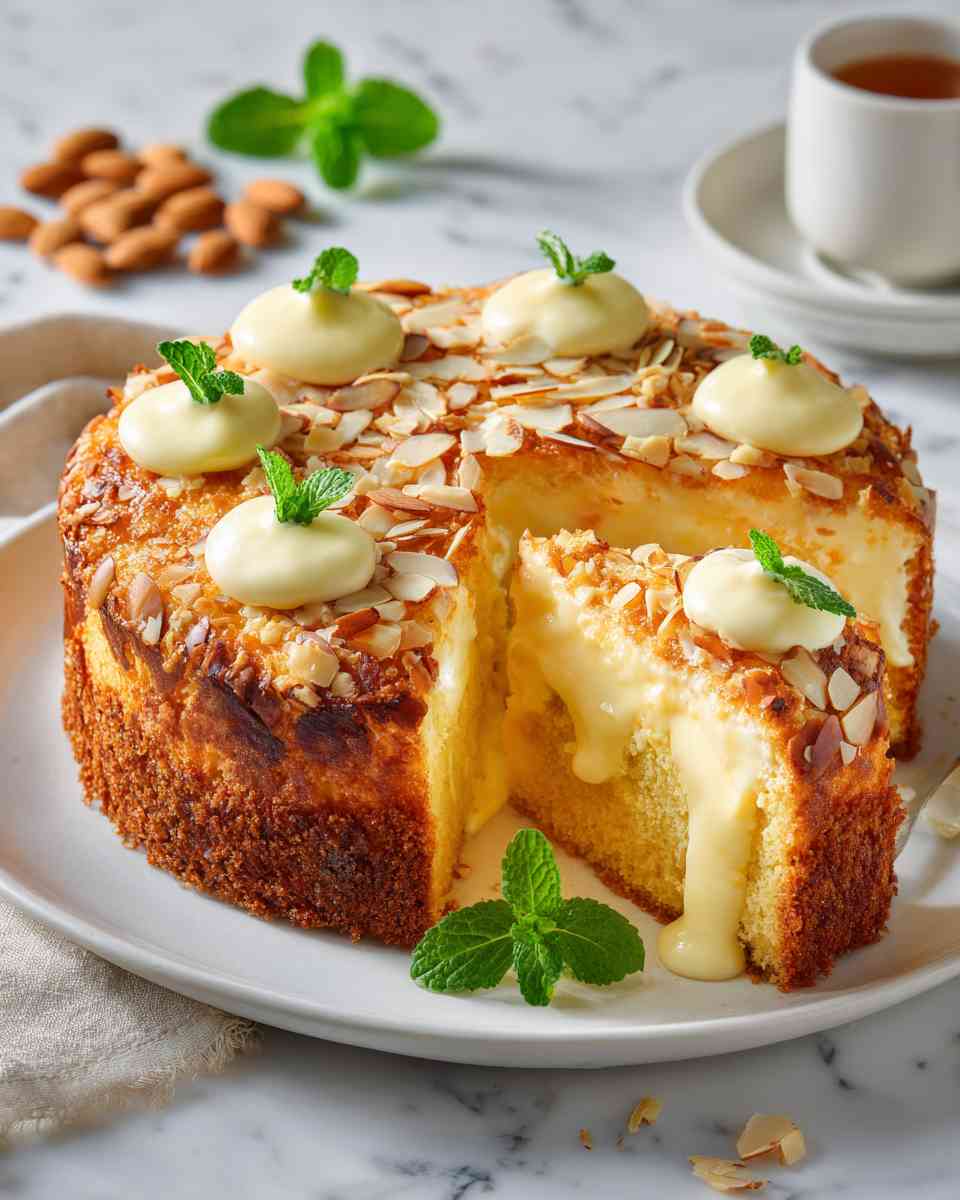 Baked Almond Sponge Cake with Creamy Custard Filling