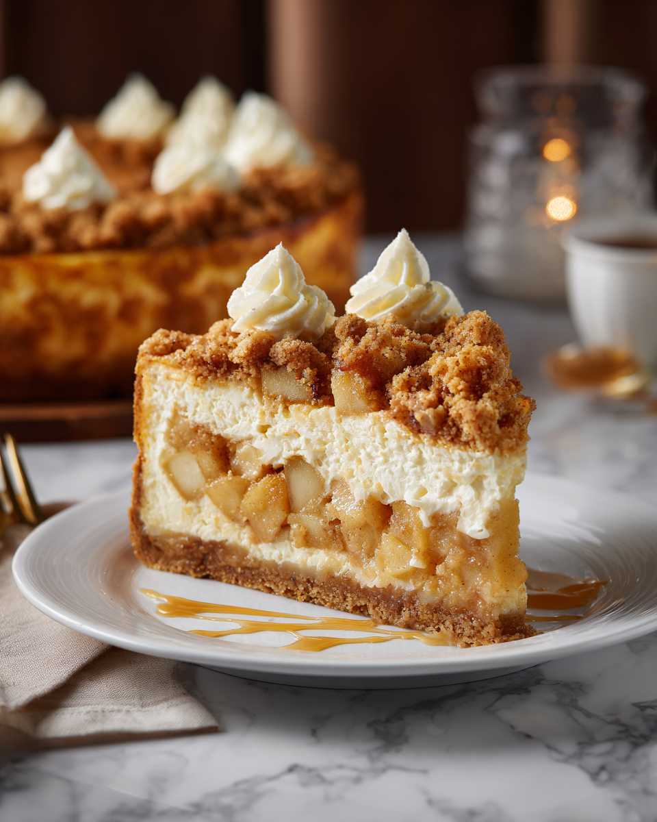 Baked Apple Brandy Cheesecake with Streusel Topping