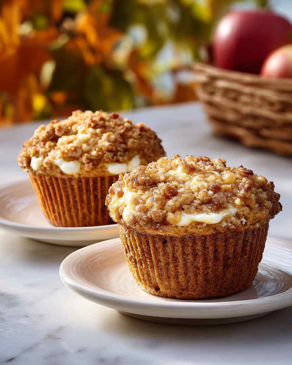 Baked Apple Crisp Muffins with Cream Cheese Filling