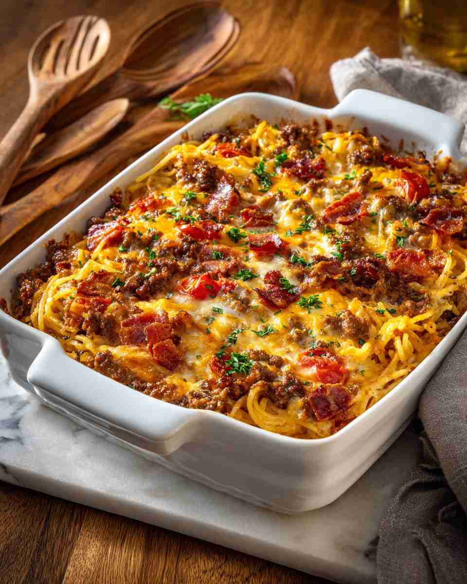 Baked Bacon Cheeseburger Spaghetti Casserole