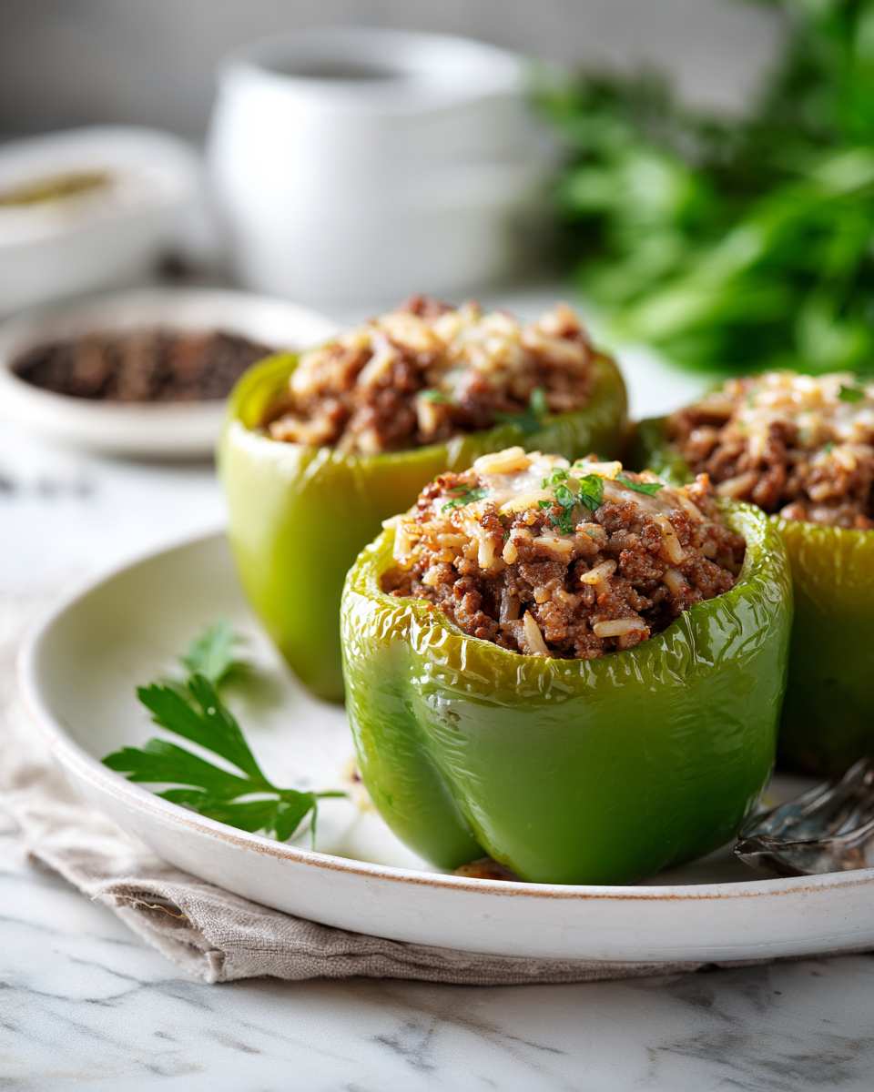 Baked Beef and Brown Rice Stuffed Peppers