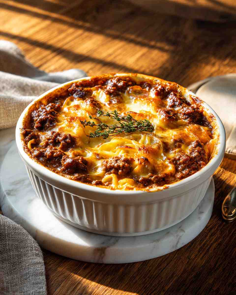 Baked Beef and Buttermilk Noodle Casserole