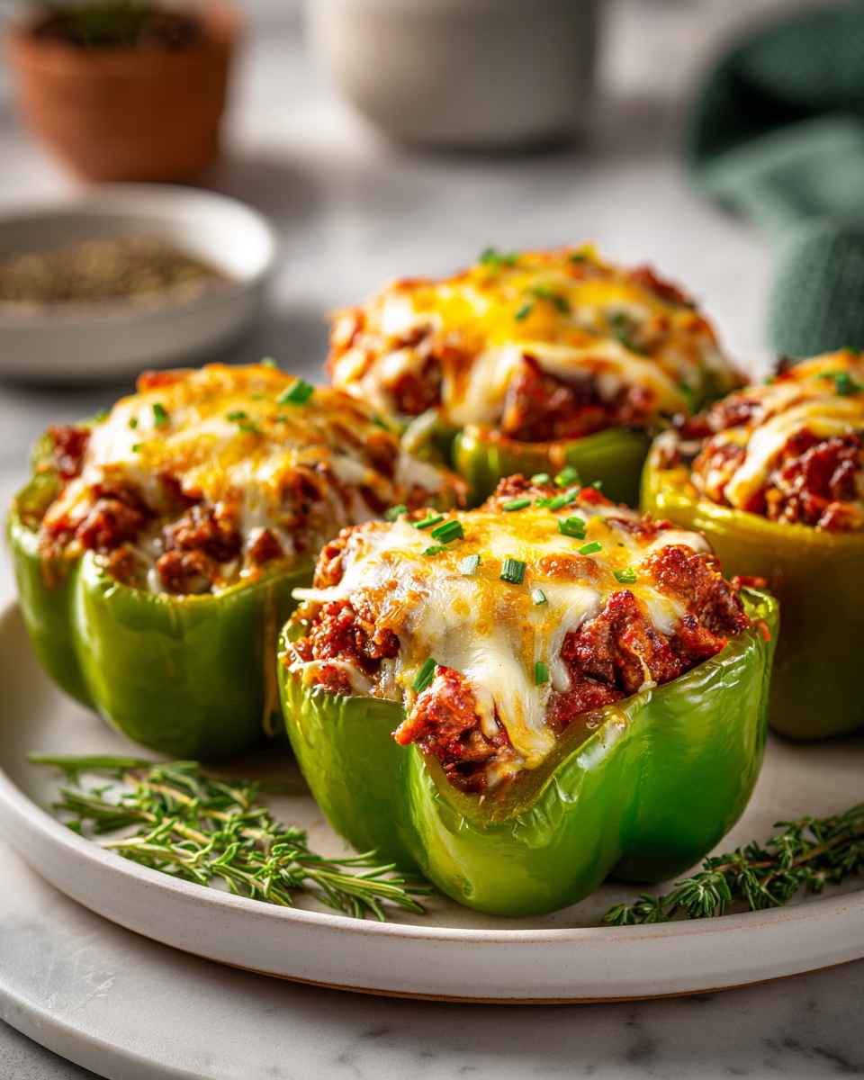 Baked Beef and Cheese Stuffed Peppers
