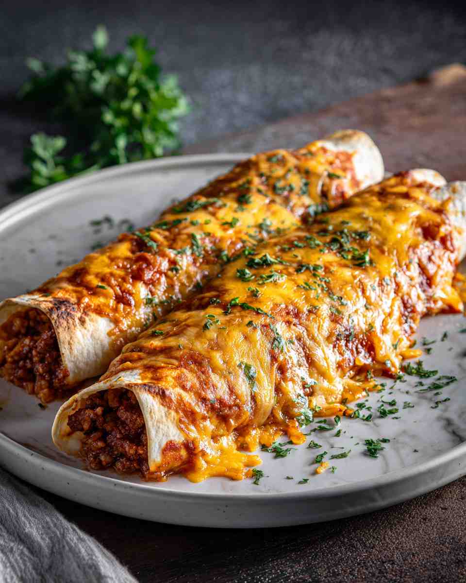 Baked Beef and Spanish Rice Enchiladas