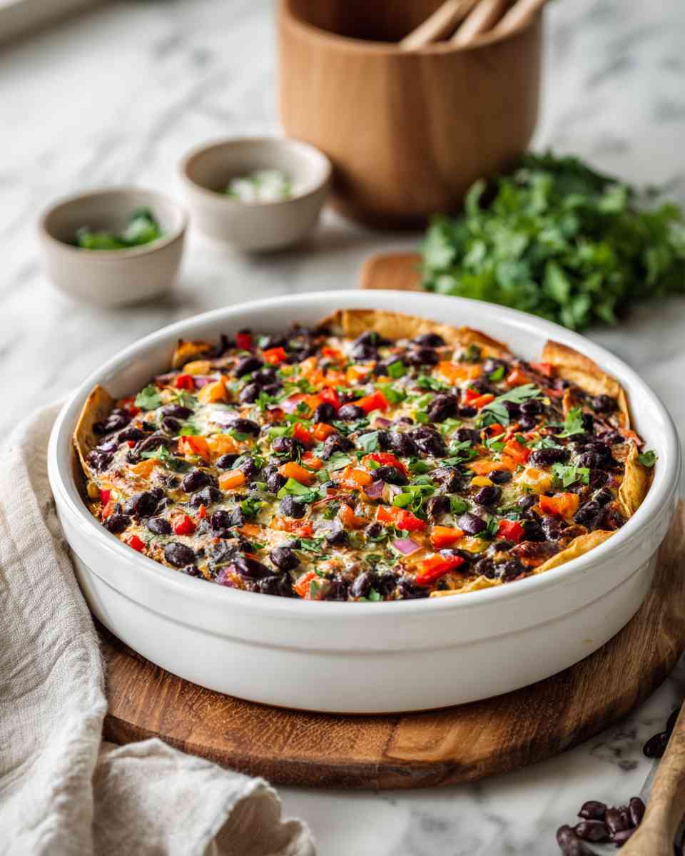 Baked Black Bean and Vegetable Tortilla Casserole