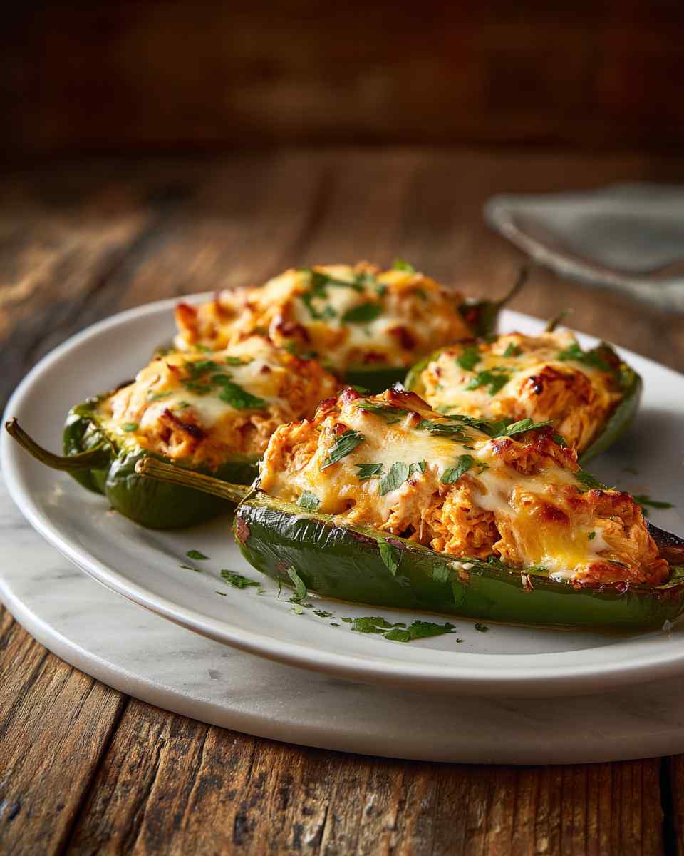Baked Buffalo Chicken Stuffed Poblano Peppers