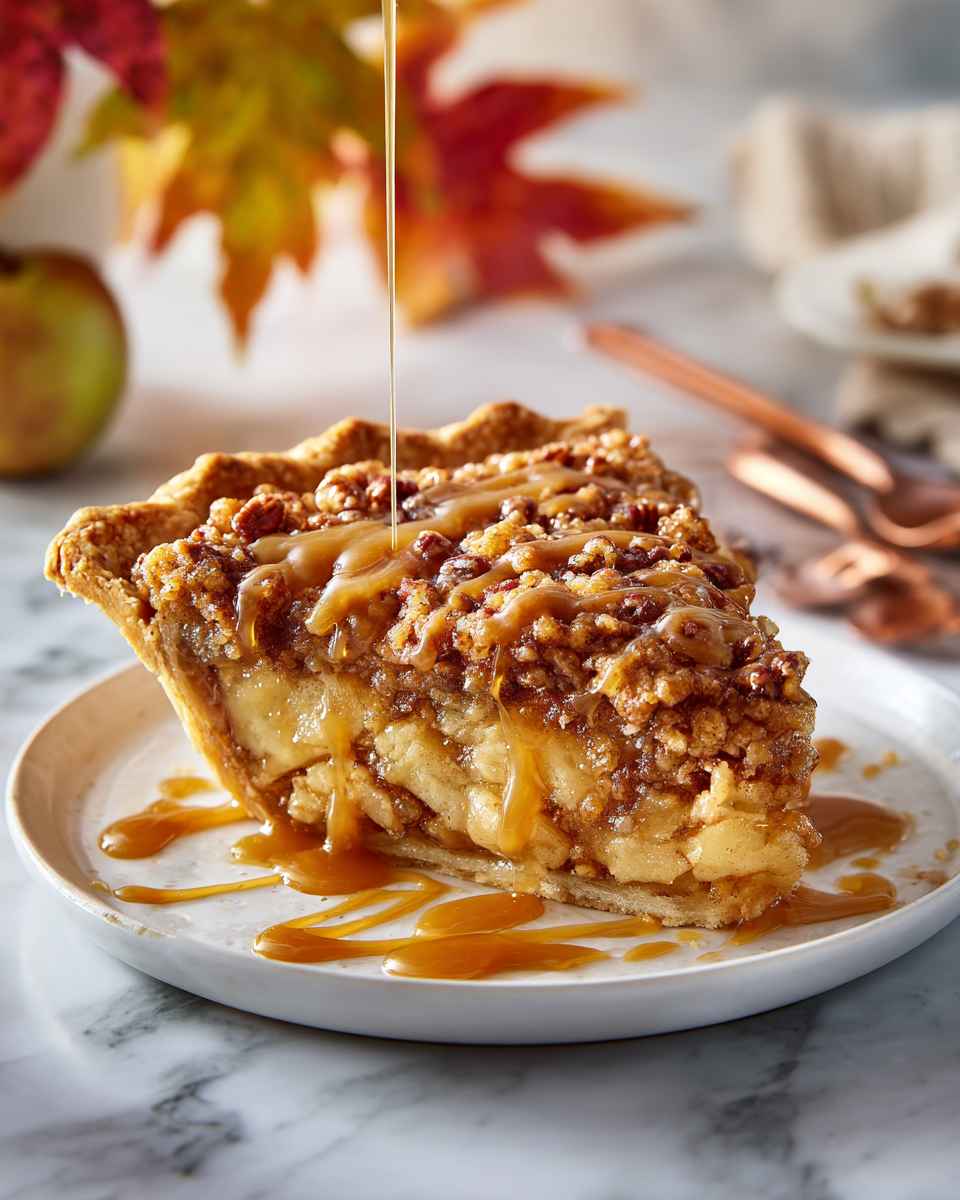 Baked Caramel Apple Pie with Pecan Streusel Topping