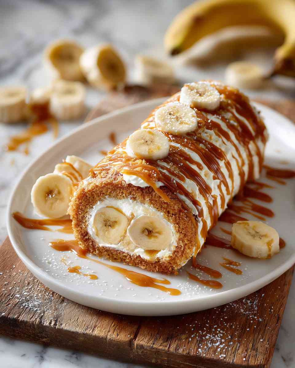 Baked Caramel Banana Cake Roll