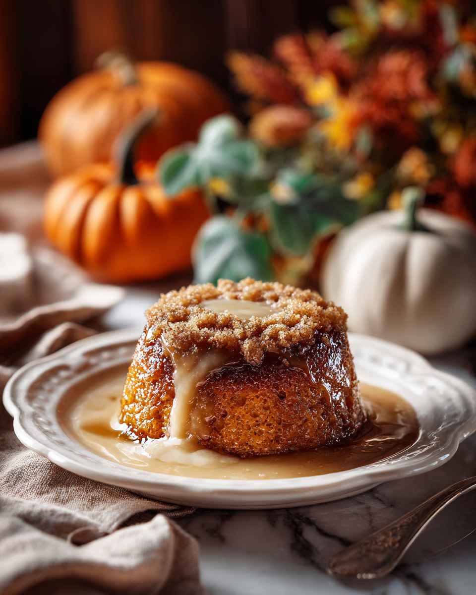 Baked Cardamom Pumpkin Pudding Cake with Brown Sugar Topping