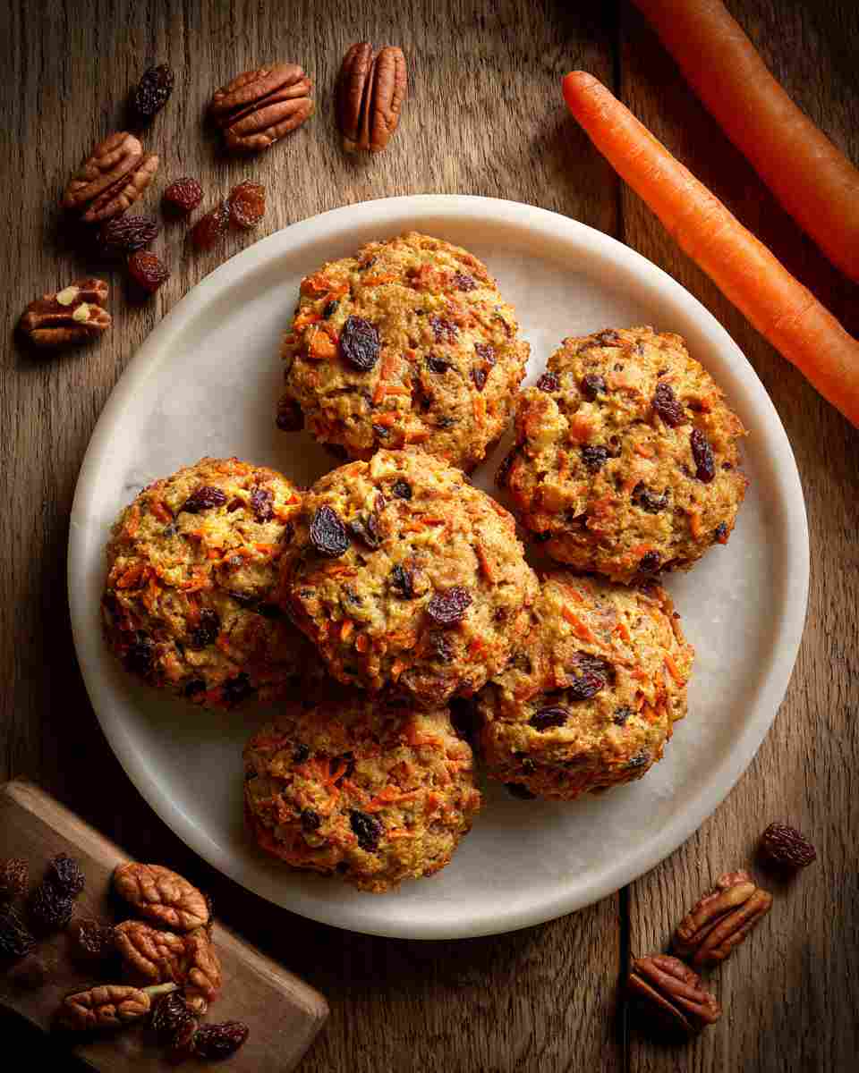 Baked Carrot Cake Cookies with Raisins and Pecans
