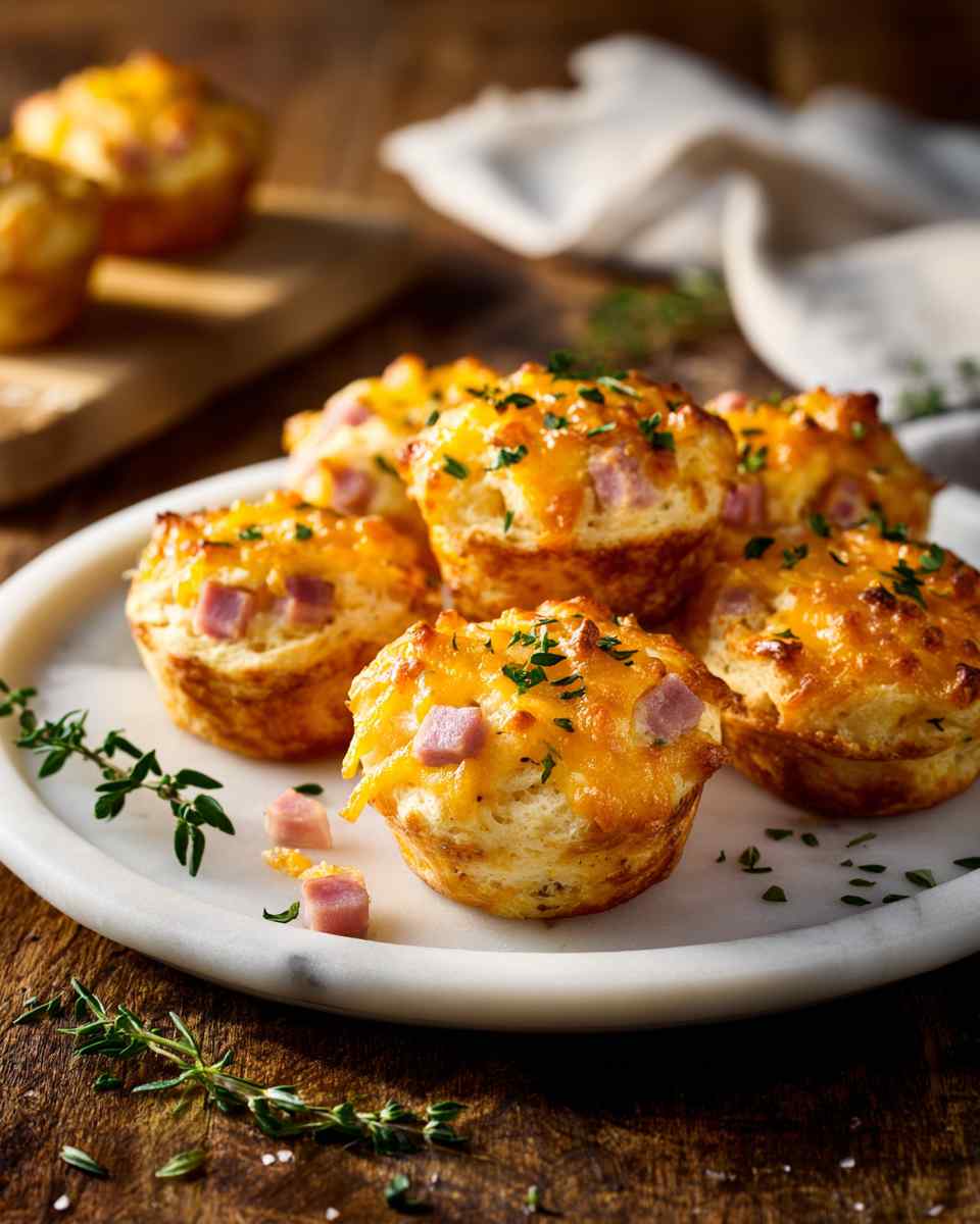 Baked Cheddar Ham Biscuit Cups
