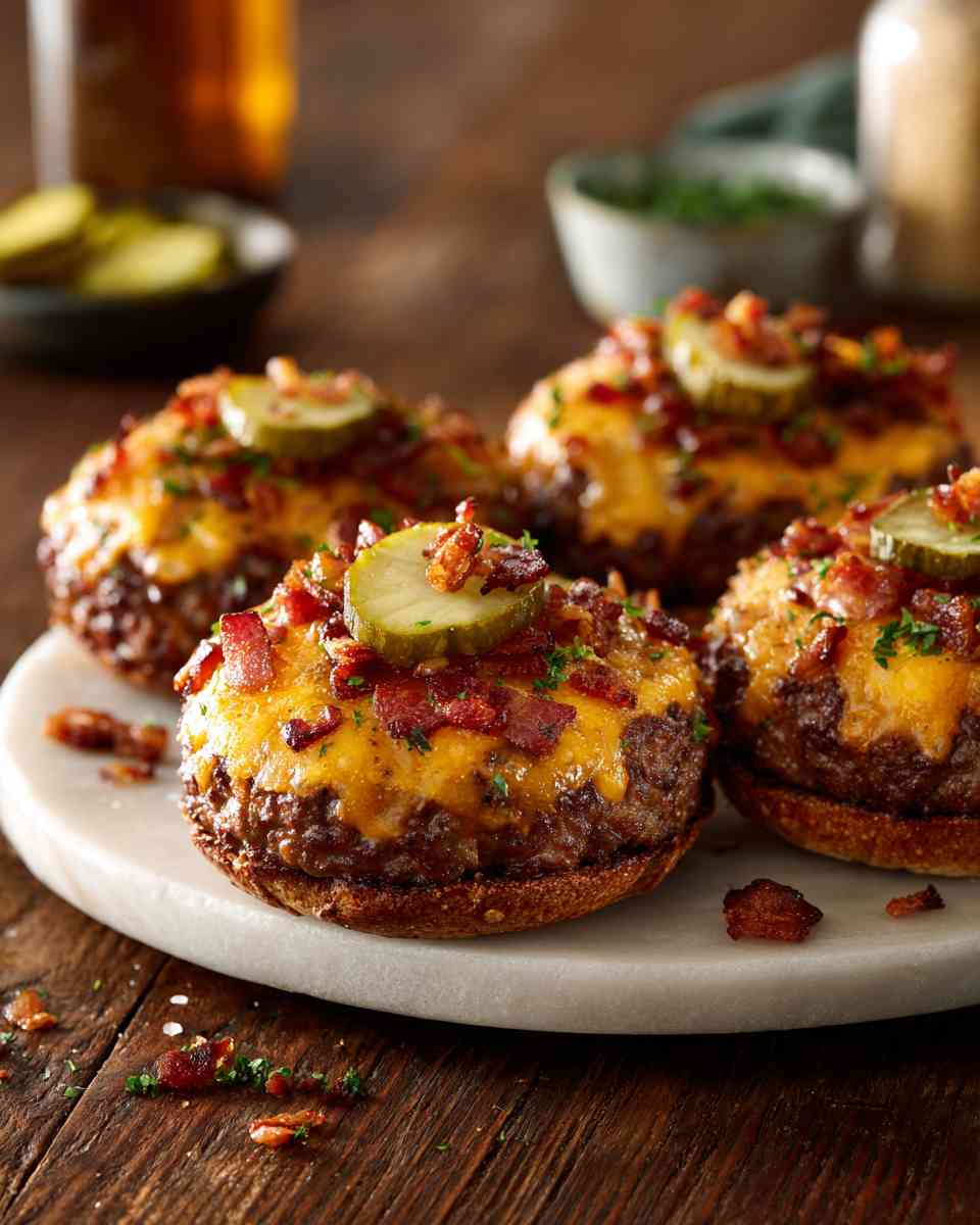 Baked Cheeseburger Bombs with Bacon and Pickles