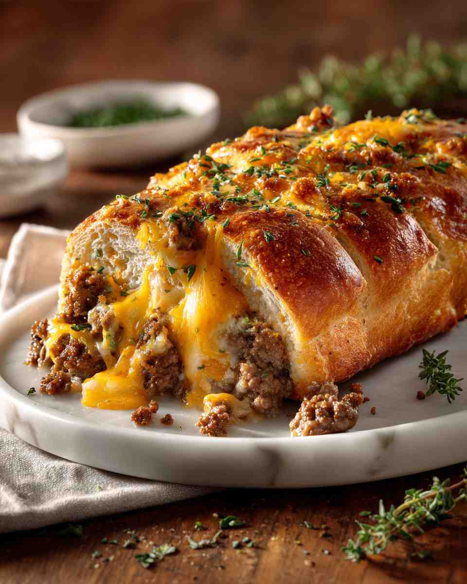 Baked Cheeseburger Stuffed French Bread