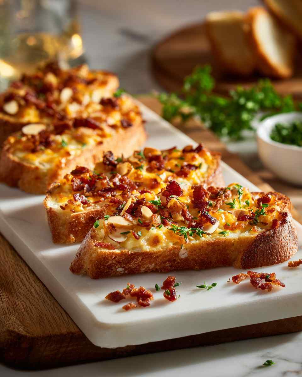 Baked Cheesy Almond Cheddar Toasts