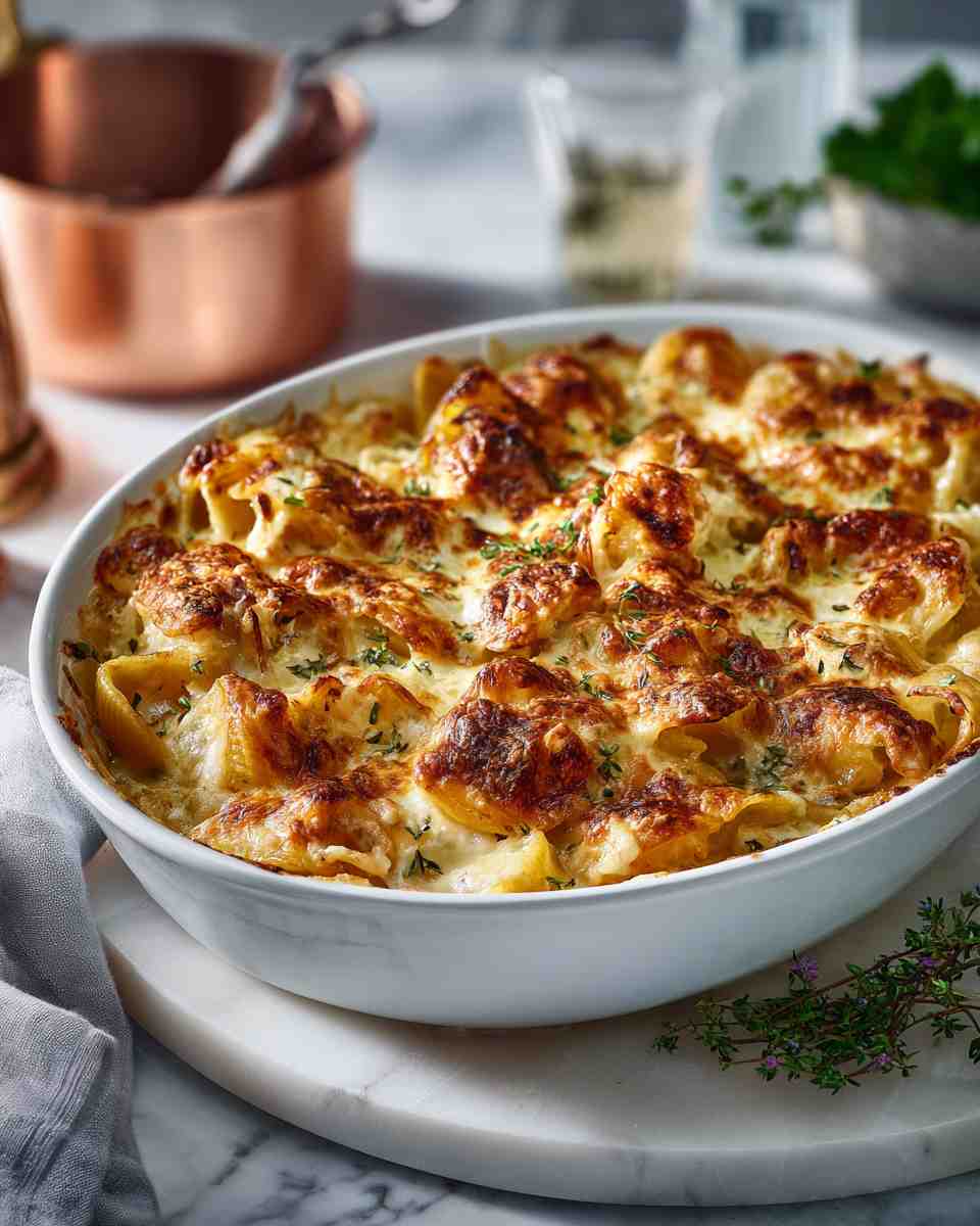 Baked Cheesy Chicken and Shell Pasta Casserole