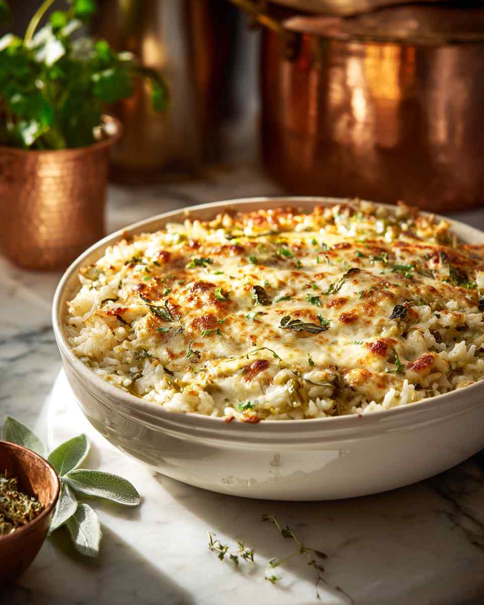 Baked Cheesy Green Chili Rice Casserole