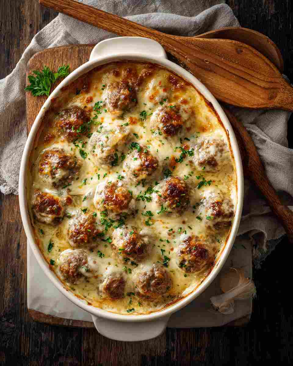 Baked Cheesy Meatball Stroganoff Casserole