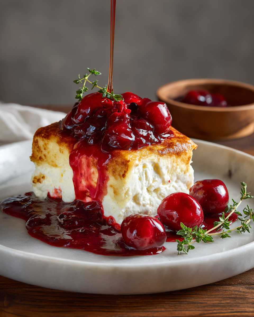 Baked Cherry Cheese Blintzes with Warm Cherry Sauce