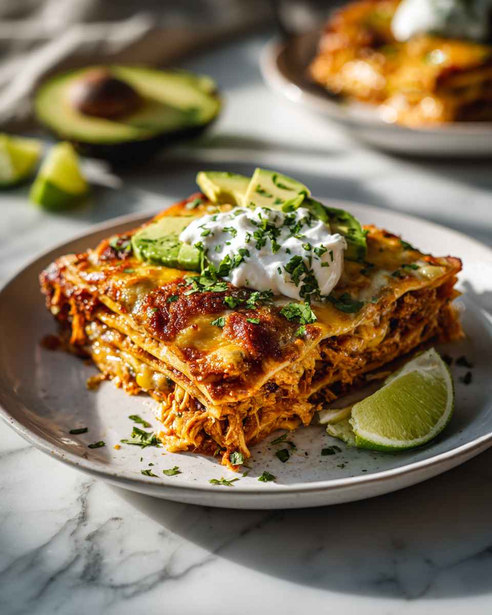 Baked Chicken and Black Bean Enchilada Lasagna