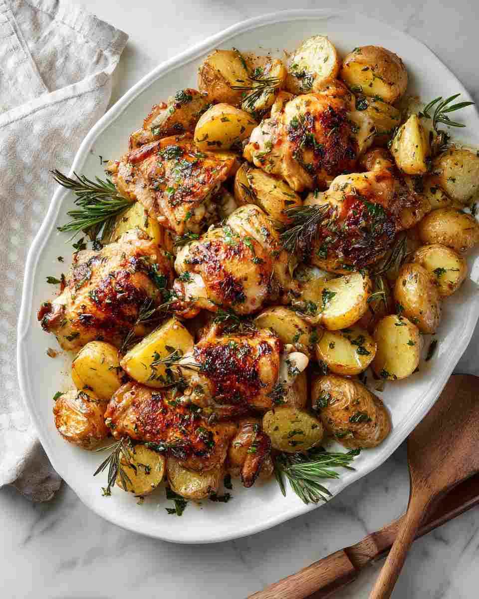 Baked Chicken and Roasted Potatoes with Italian Dressing