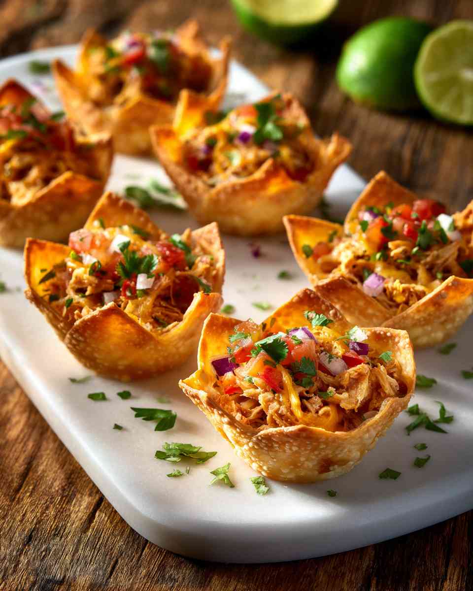Baked Chicken Taco Wonton Cups