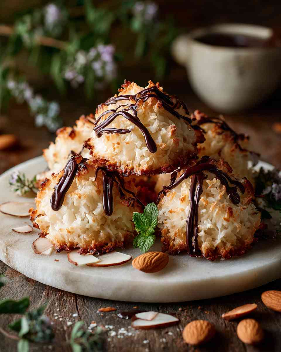Baked Coconut Almond Macaroons with Chocolate Drizzle
