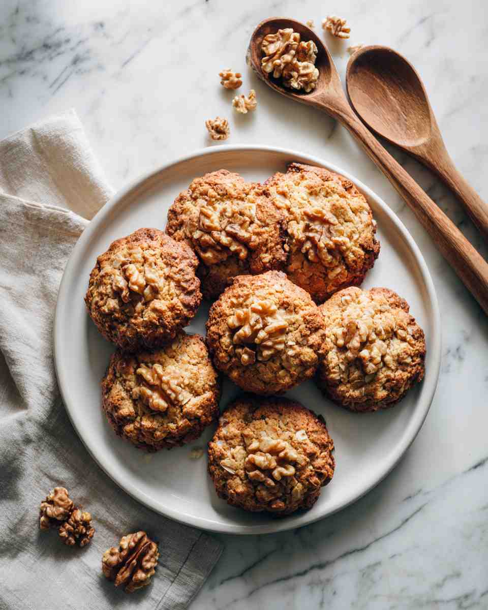 Baked Coconut Oat and Walnut Cookies