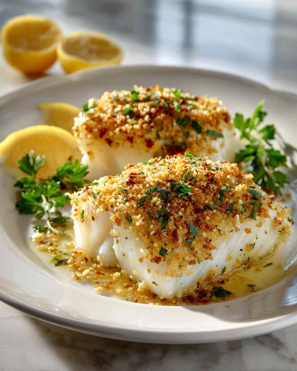 Baked Cod with Almond Parmesan Topping