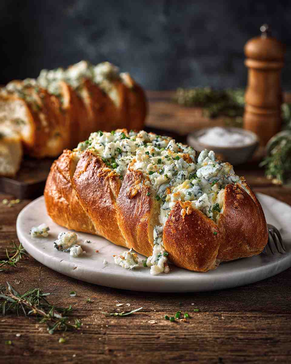 Baked Garlic and Blue Cheese Stuffed French Bread