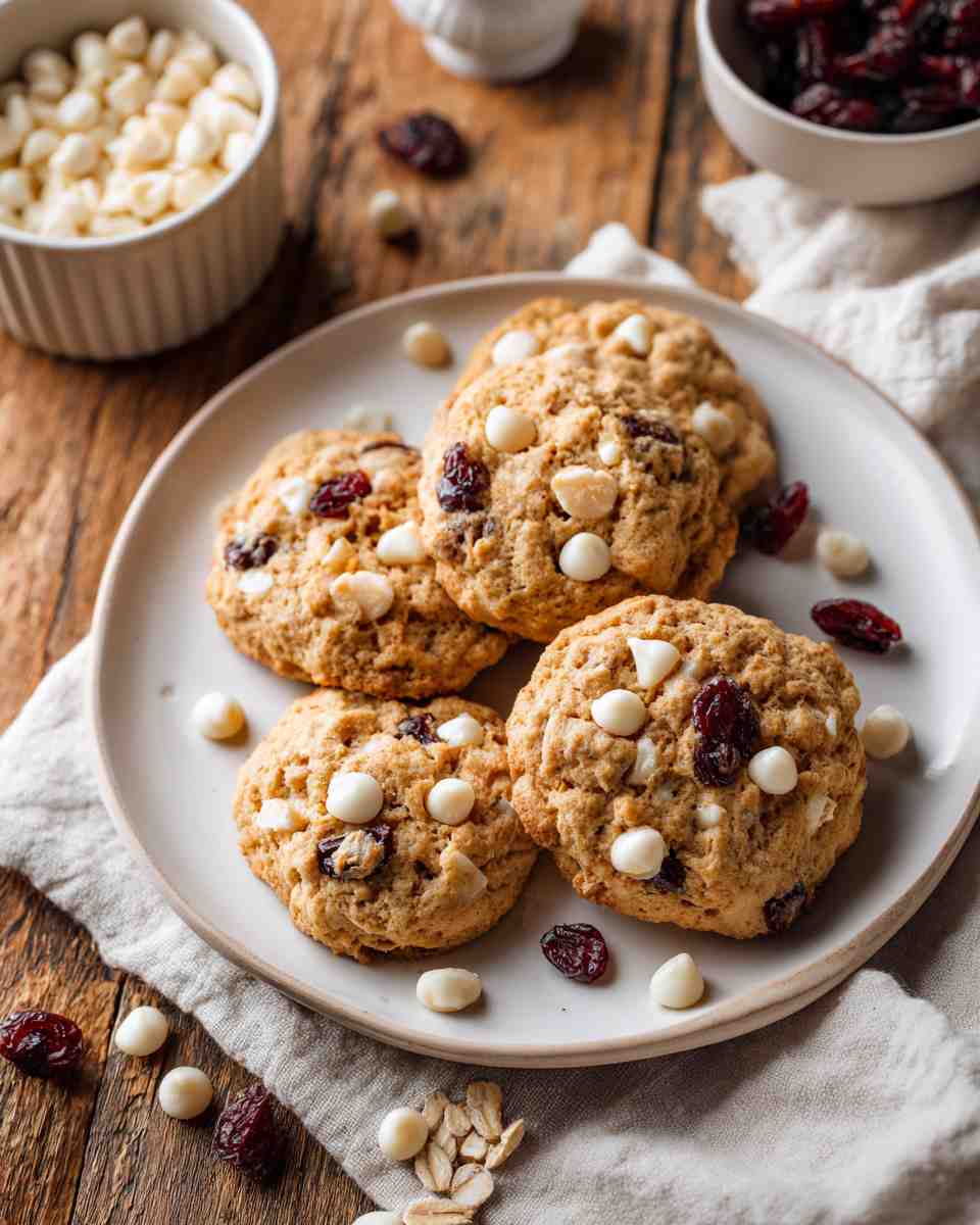 Baked Oatmeal Cookies with Dried Cherries, White Chocolate, and Macadamia Nuts