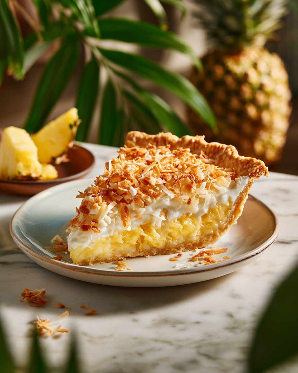 Baked Pineapple Coconut Pie with Rum Glaze