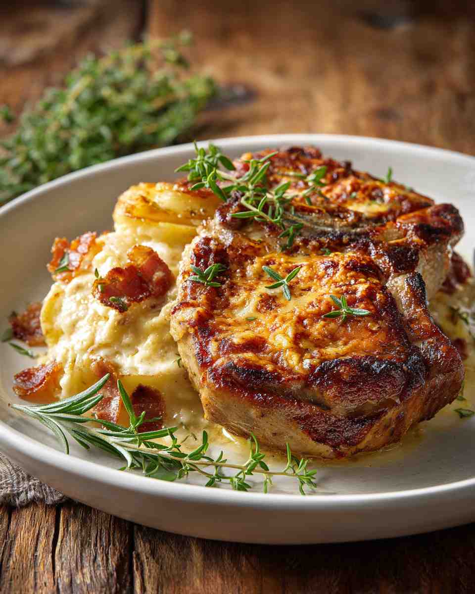 Baked Pork Chops with Cheesy Scalloped Potatoes