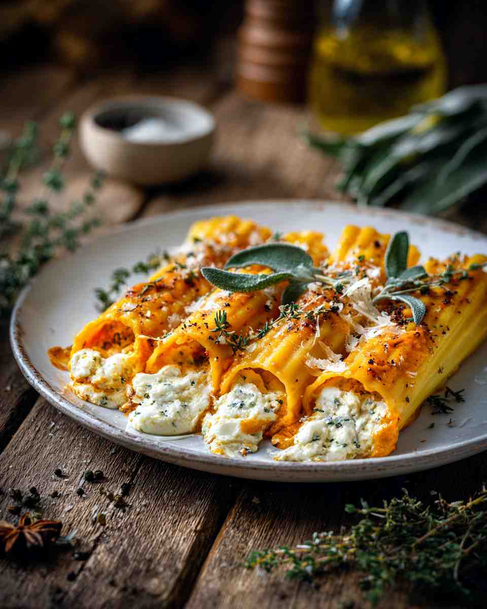 Baked Pumpkin and Cheese Manicotti