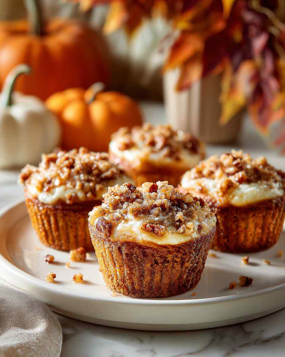 Baked Pumpkin Cheesecake Muffins with Pecan Praline Topping