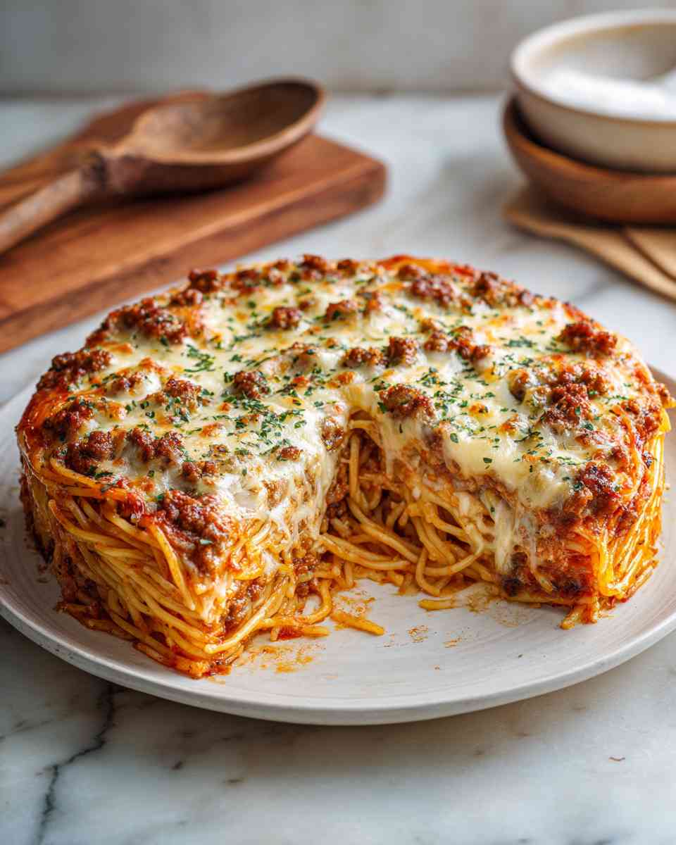 Baked Spaghetti Pie with Sausage and Cheese