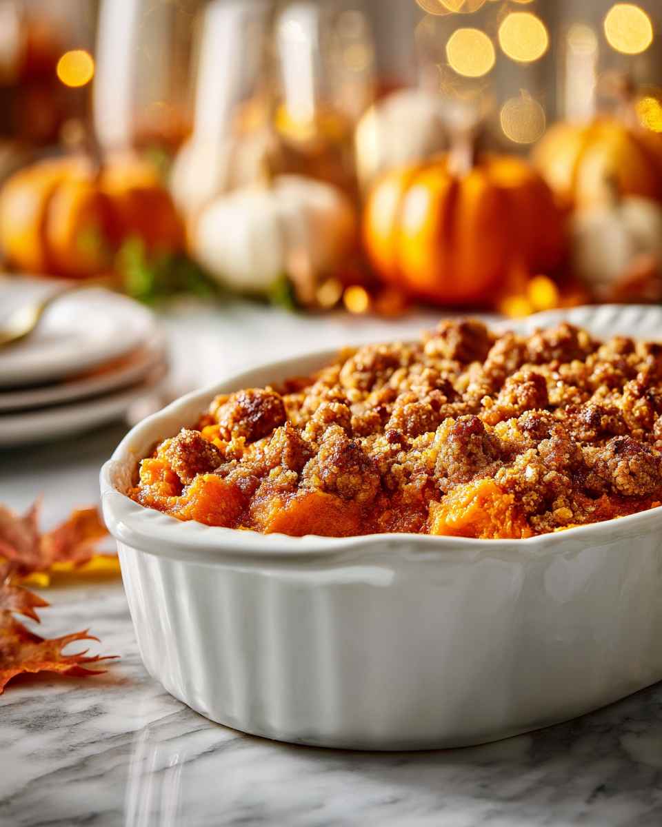 Baked Sweet Potato Casserole with Oatmeal Cookie Topping