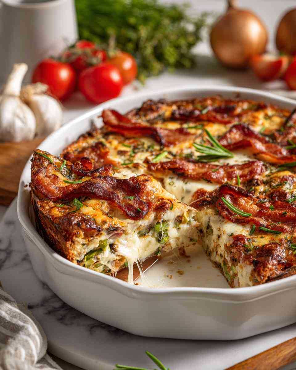 Baked Vegetable Casserole with Bacon and Monterey Jack