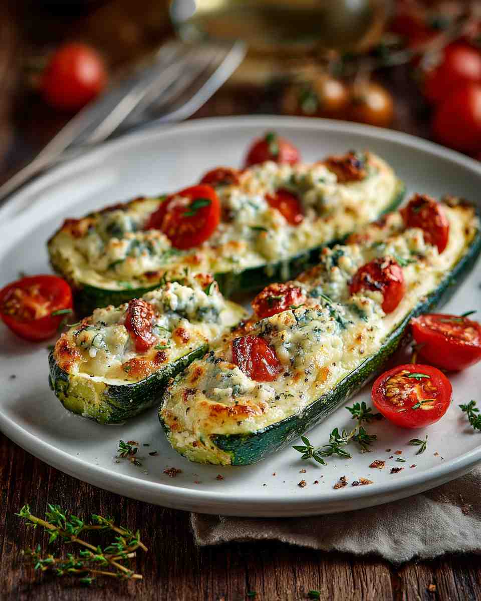 Baked Zucchini Boats with Blue Cheese and Parmesan