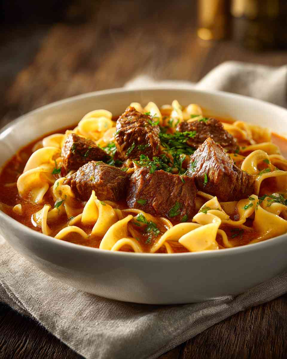 Braised Beef Paprika with Egg Noodles