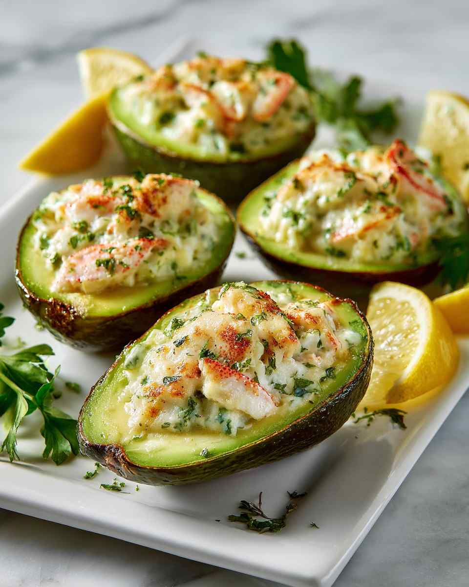 Broiled Avocado Crab Boats with Pepper Jack