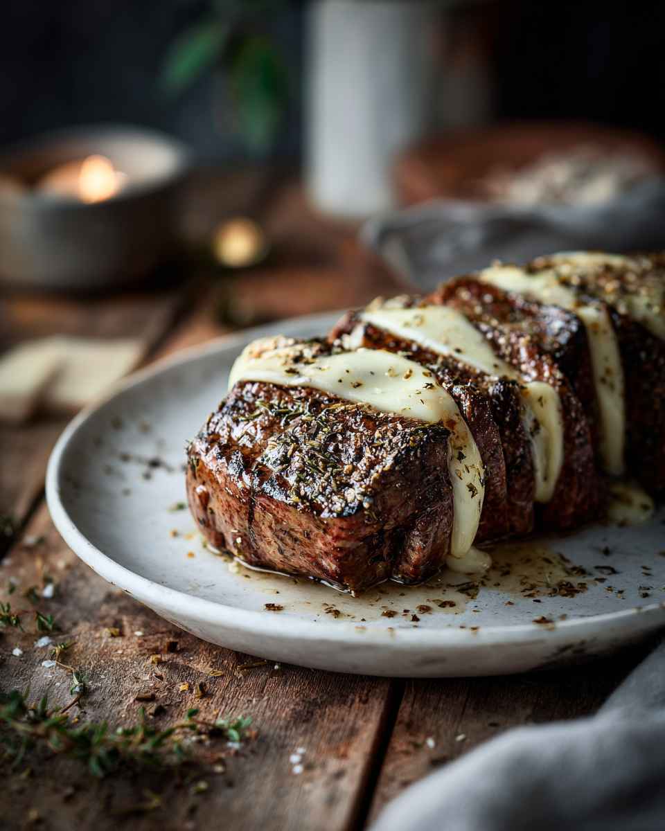 Broiled Balsamic Sirloin Steak with Swiss Cheese