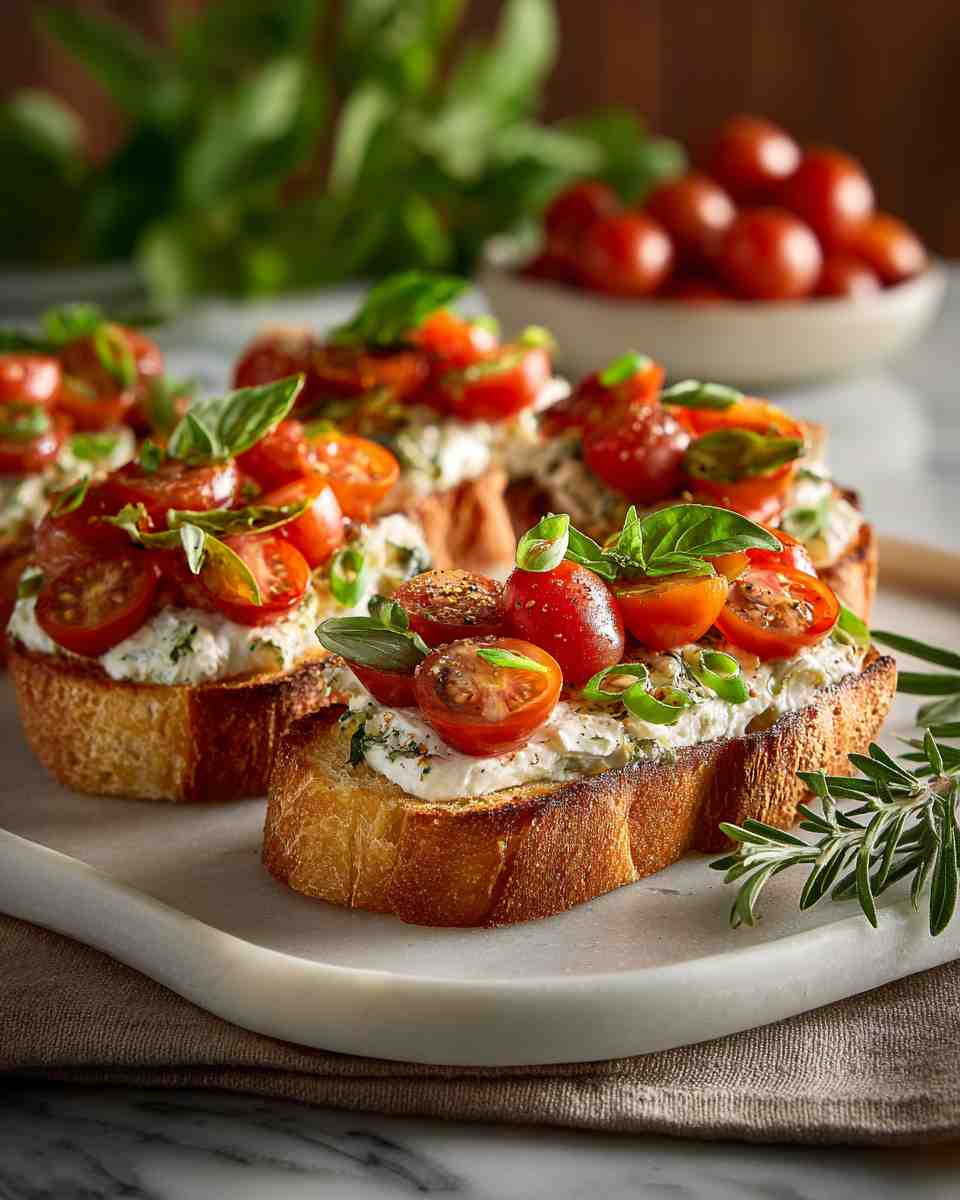 Broiled Basil Cream Cheese Bruschetta