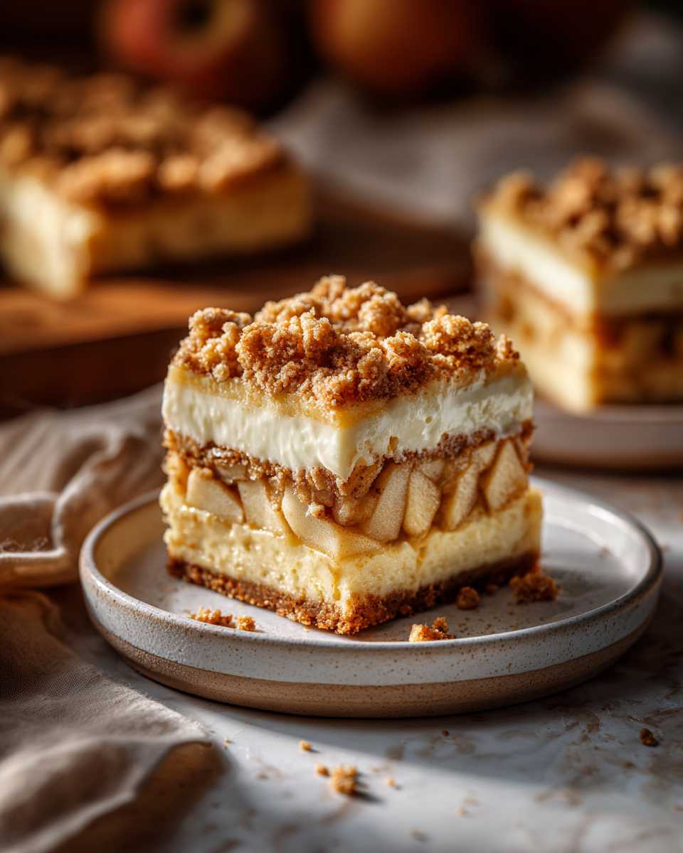 Buttery Apple Crumble Cheesecake Bars