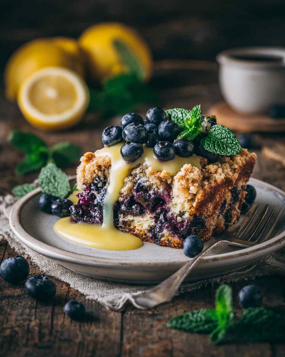 Buttery Blueberry Buckle with Tangy Lemon Sauce