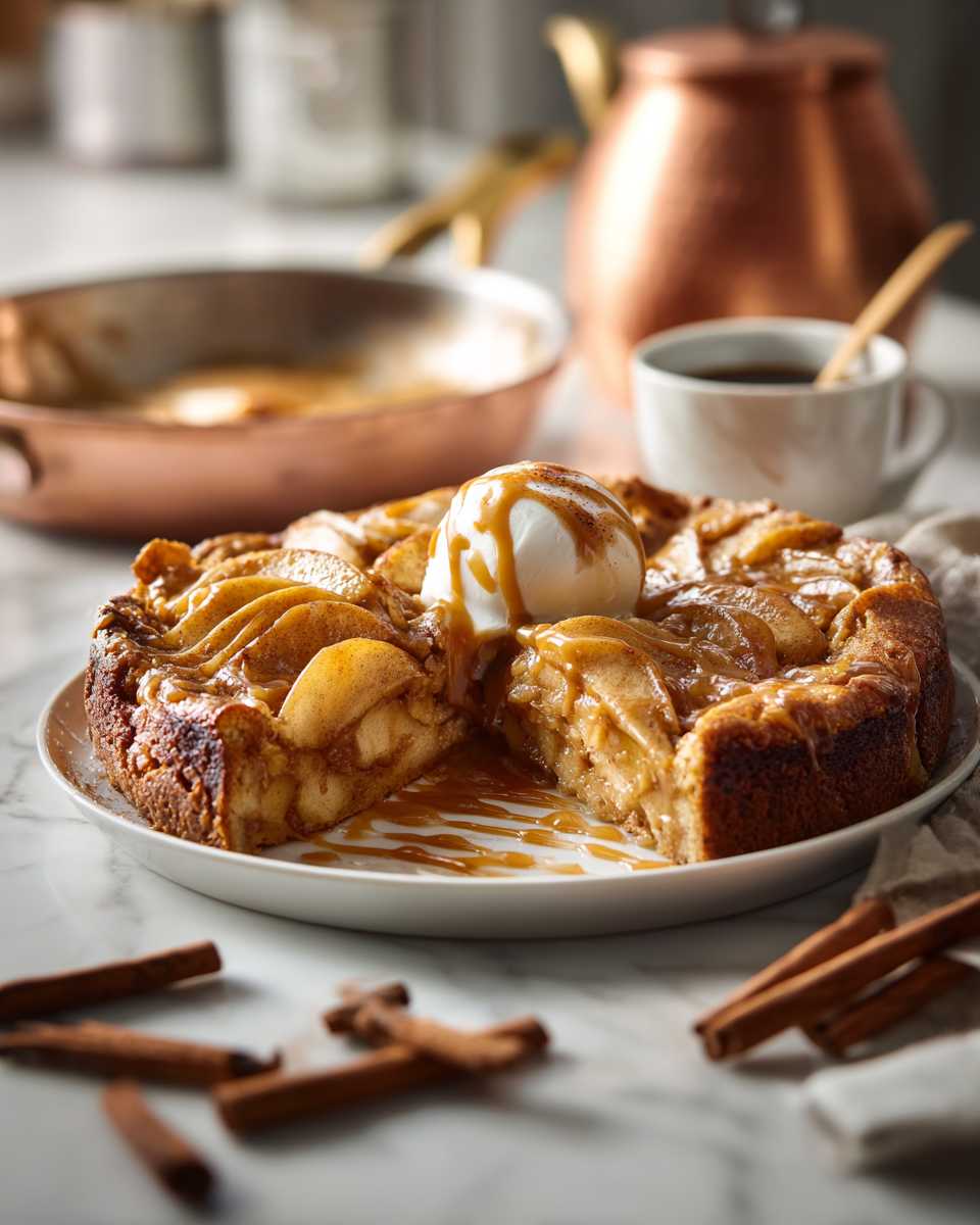 Buttery Caramel Apple Skillet Cake