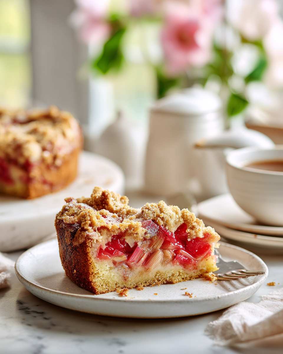 Buttery Cherry Rhubarb Coffee Cake