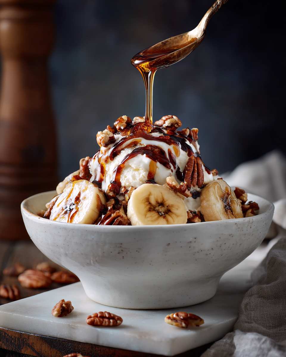 Caramelized Banana and Pecan Sundae