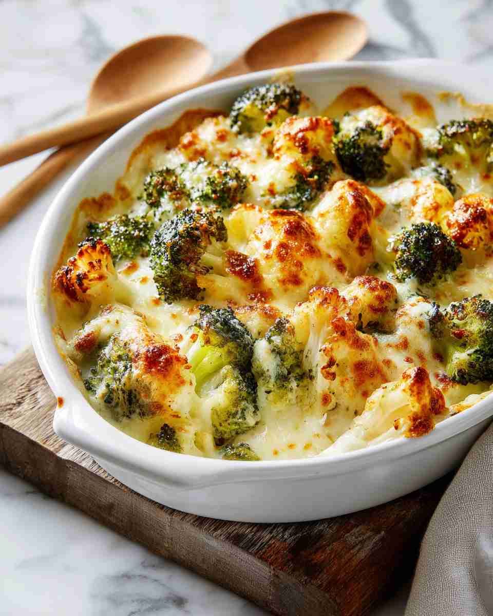 Cheesy Baked Broccoli and Cauliflower Casserole